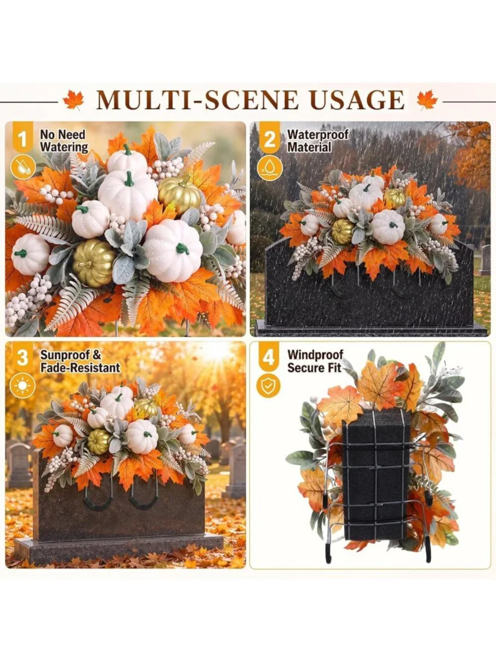 Autumn Floral Arrangement for Grave Decoration | Fall Pumpkins & Silk Flowers